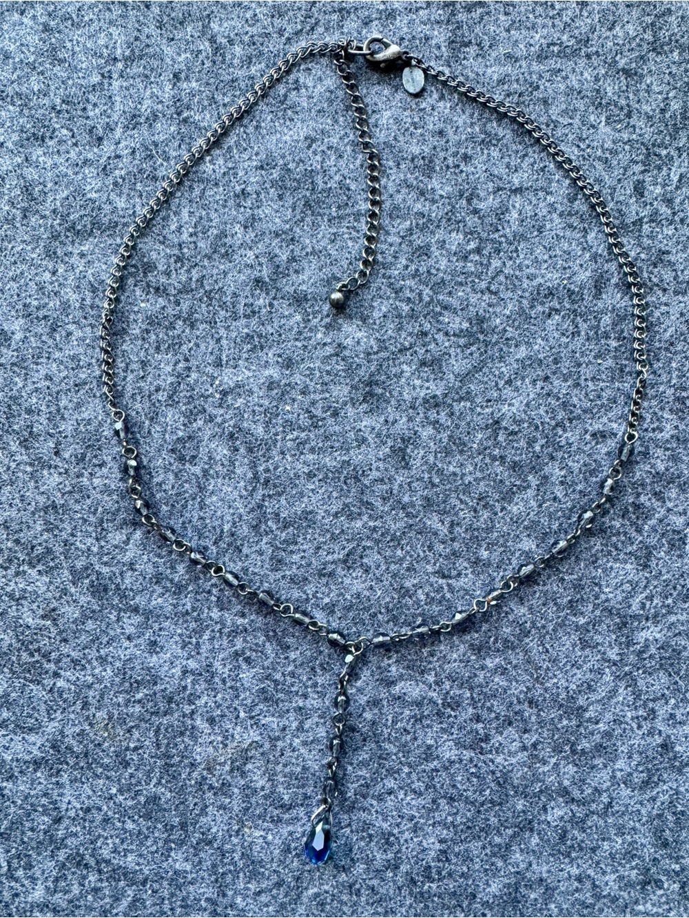 Worthington Silver-Tone Necklace with Blue Teardrop Crystal Gunmetal